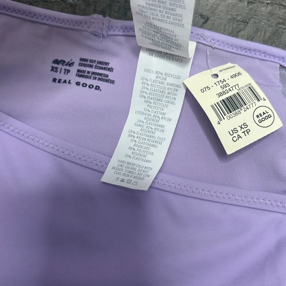 Aerie High Cut Cheeky Bikini Bottoms Lilac Purple Mesh XS NWT